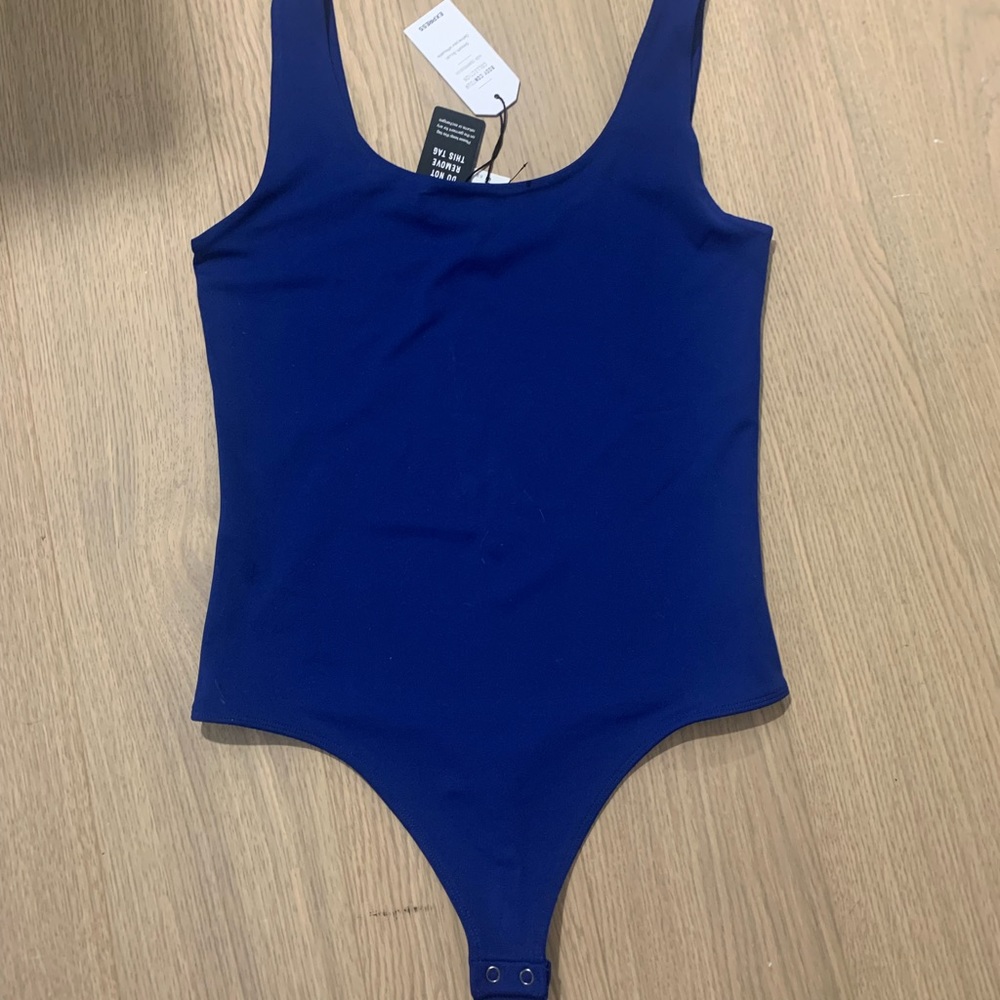 blue bodysuit